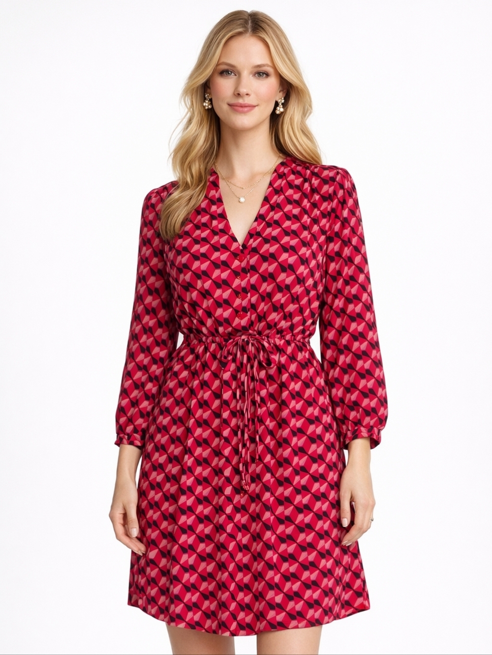 Kate Spade Silk Blend Geometric Print Tie Waist Dress
